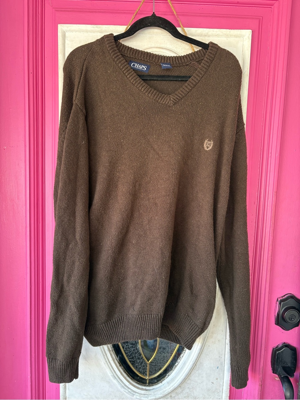 Chaps Men's V-Neck Sweater in Chocolate Brown